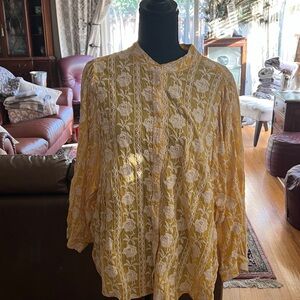 Anthropologie Yellow Floral Lace Blouse